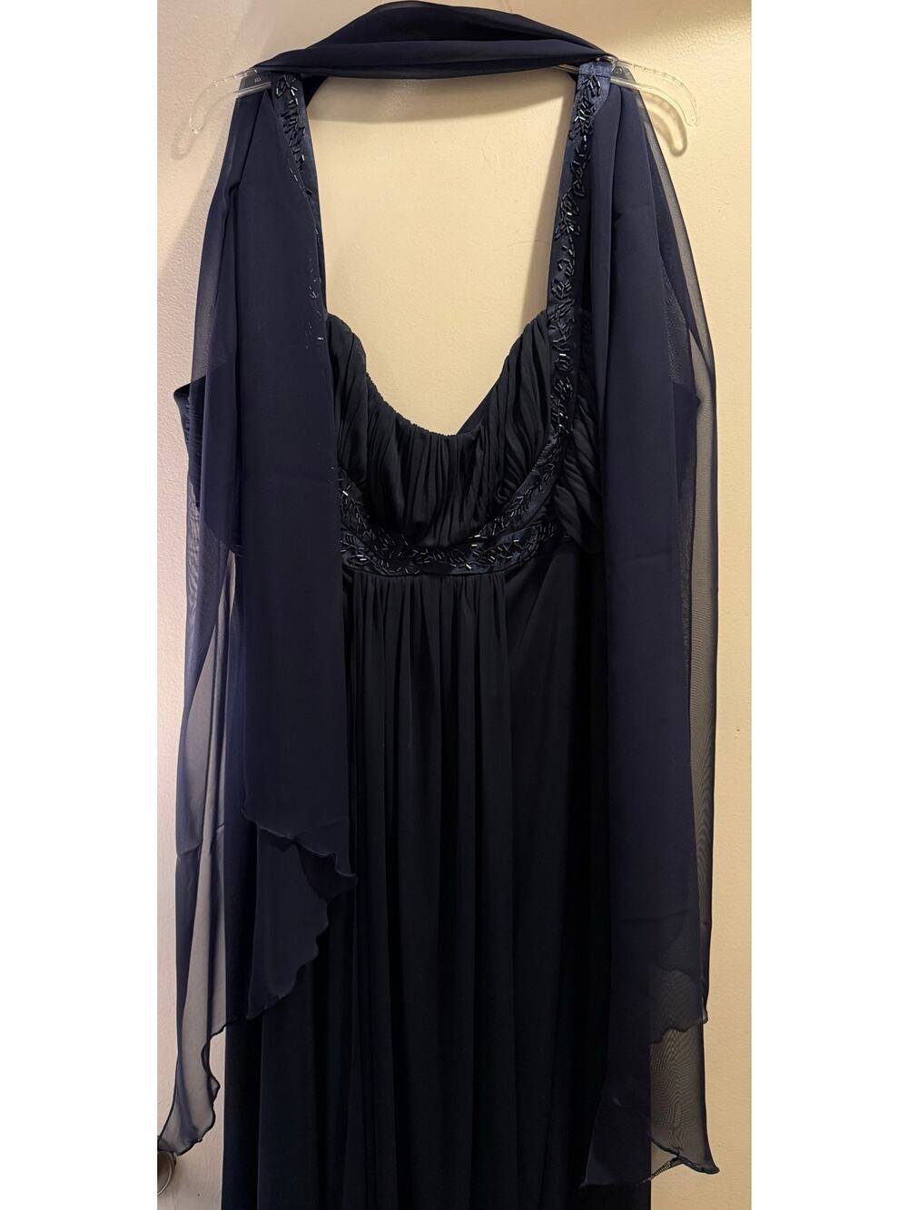 SL Fashions Navy Beaded Chiffon Evening Gown Size 20W Plus Matching Style Scarf